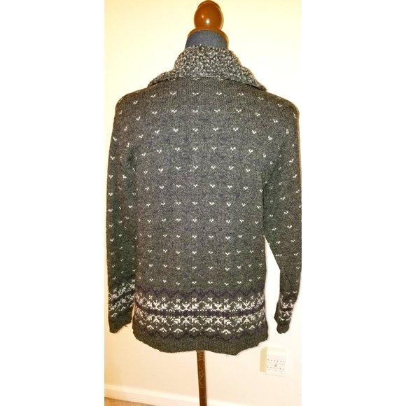 ✅#10 Mac & Jac Grey Multi-Color Wool Fair Isle Hand Knit Cardigan Removable Fur! - Picture 4 of 16